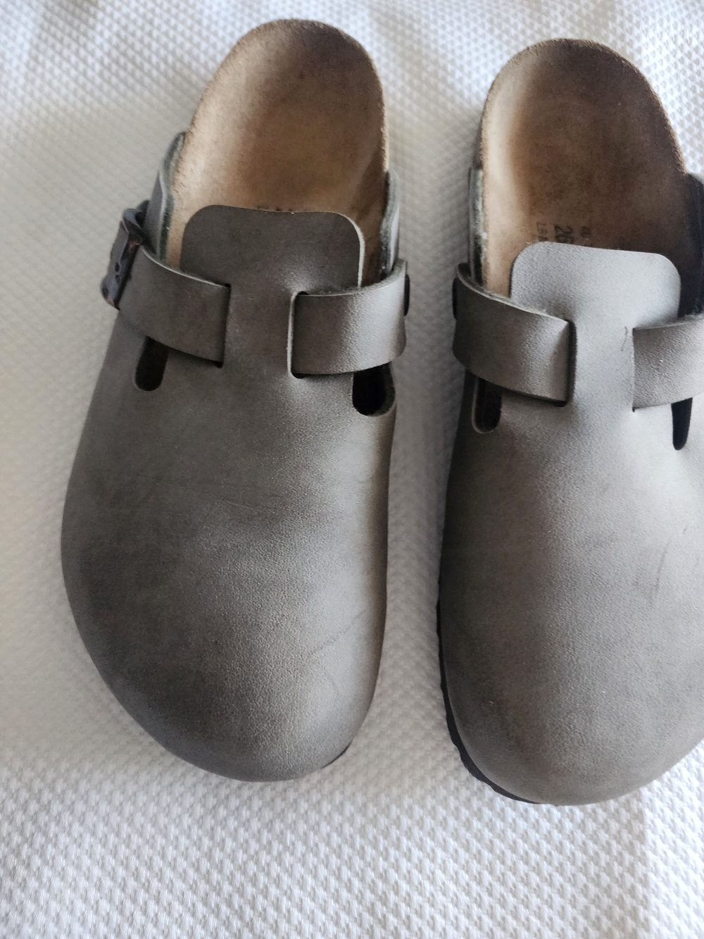 Women's Slip-On Clog Mules in Gray with Adjustable Strap